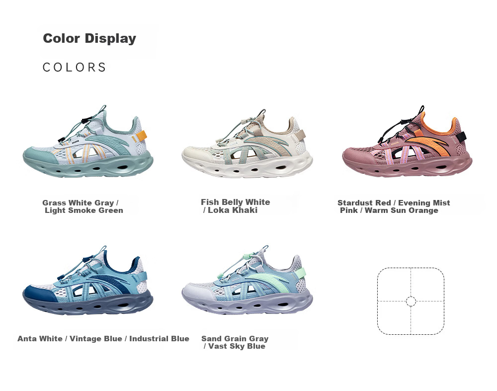 Anta Kids Sports Sandals Boys Big Kids Summer Mesh Breathable Creek Walking Drawstring Water Shoes A12626915 15